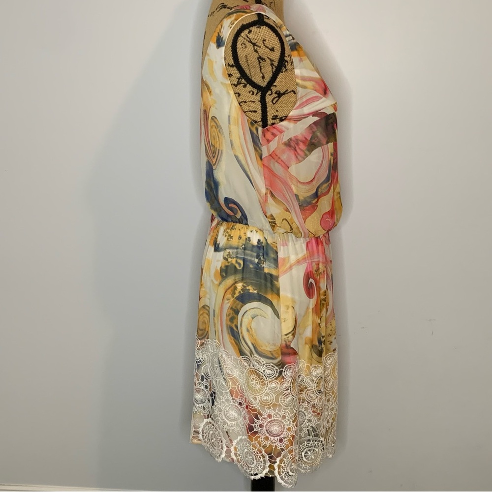 Luxology Swirl-Print Lined Lace Overlay Low Back Sleeveless Dress - Picture 5 of 14